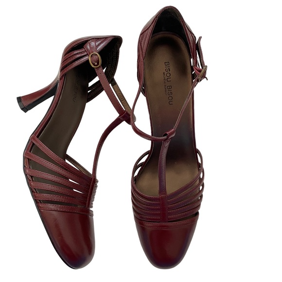 Bisou Bisou Shoes - 🚫SOLD🚫 BISOU BISOU Michelle Bohbot Faye Womens Wine Red Leather Heels Size 9M